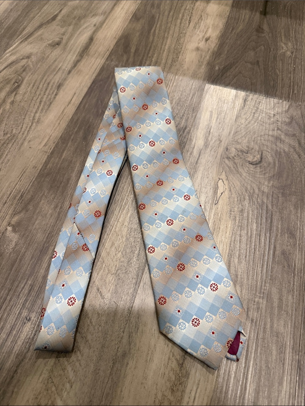 👔 Vintage Sears Necktie Blue Tan Red Geometric Diamond Retro Wide Tie